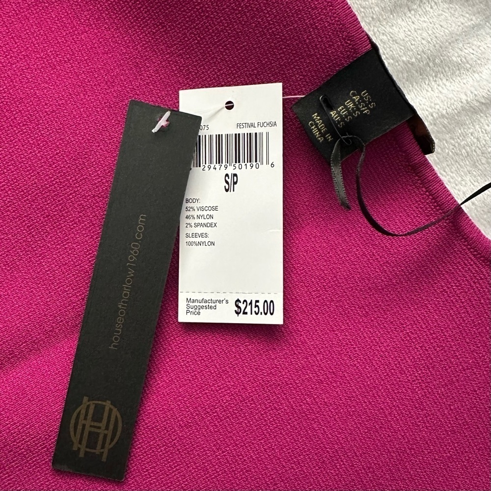 House of Harlow 1960 Fuchsia Corset Compression Knit Sheer Sleeves Mini Dress S - Picture 9 of 11